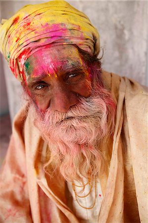 photography traditional face paint - Holi celebration in Goverdan, Uttar Pradesh, India, Asia Stock Photo - Rights-Managed, Code: 841-06502153