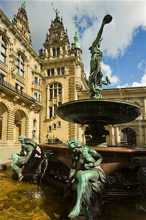 Neo-renaissance statues and fountain at the Hamburg Rathaus (City Hall), opened 1886, Hamburg, Germany, Europe Stock Photo - Rights-Managed, Code: 841-06502619