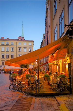estocolma - Stortorget Square cafes at dusk, Gamla Stan, Stockholm, Sweden, Scandinavia, Europe Foto de stock - Con derechos protegidos, Código: 841-06502831