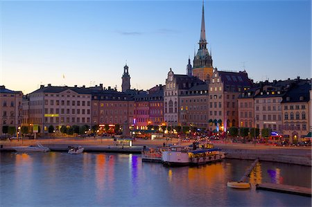 Gamla Stan and Riddarholmen with spire of Riddarholmskyrkan (Riddarholmen Church) at dusk, Stockholm, Sweden, Scandinavia, Europe Stock Photo - Rights-Managed, Code: 841-06502880