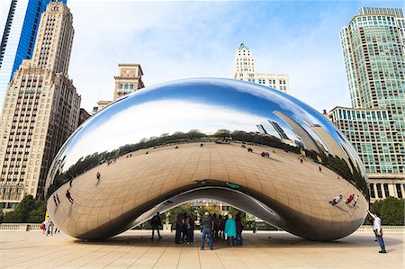 reflection (visual) - Millennium Park, The Cloud Gate steel sculpture by Anish Kapoor, Chicago, Illinois, United States of America, North America Stock Photo - Rights-Managed, Code: 841-06616712