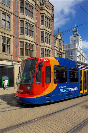 City tram, Sheffield, South Yorkshire, Yorkshire, England, United Kingdom, Europe Stock Photo - Rights-Managed, Code: 841-06616931