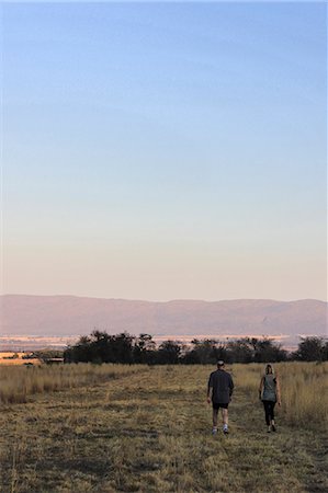 A couple walk towards the Witwatersrand mountains, Magaliesburg, Gauteng, South Africa, Africa. Photographie de stock - Rights-Managed, Code: 841-06804364
