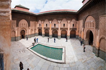 simsearch:400-04891299,k - Tourists visiting Medersa Ben Youssef, the old Islamic Koranic school, Old Medina, Marrakech, Morocco, North Africa, Africa Stock Photo - Rights-Managed, Code: 841-06804565