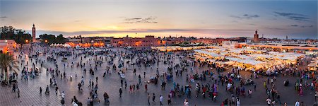 Food stalls, people and Koutoubia Mosque at sunset, Place Djemaa el Fna, Marrakech, Morocco, North Africa, Africa Stock Photo - Rights-Managed, Code: 841-06804599