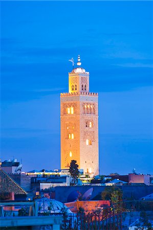 Koutoubia Mosque minaret at night, Marrakech, Morocco, North Africa, Africa Photographie de stock - Rights-Managed, Code: 841-06804590