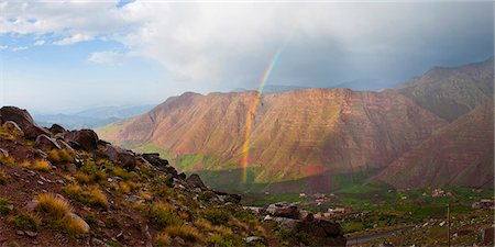Moroccan High Atlas landscape showing rainbow in the mountains just outside Oukaimeden ski resort, Morocco, North Africa, Africa Photographie de stock - Rights-Managed, Code: 841-06804638