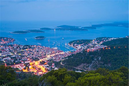 Hvar Town and the Pakleni Islands (Paklinski Islands) at night, Dalmatian Coast, Adriatic Sea, Croatia, Europe Stock Photo - Rights-Managed, Code: 841-06804747