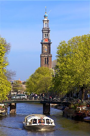 Westerkerk Tower and Prinsengracht Canal, Amsterdam, Netherlands, Europe Stock Photo - Rights-Managed, Code: 841-06805302