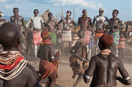 Karo people with body paintings participating in a tribal dance ceremony, Omo River Valley, Southern Ethiopia, Africa Stock Photo - Rights-Managed, Code: 841-06805477