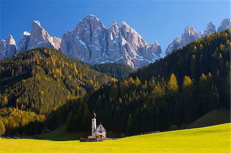 Saint Johann Church, near Saint Magdalena, Val di Funes, Dolomites, Trentino-Alto Adige, South Tirol, Italy, Europe Stock Photo - Rights-Managed, Code: 841-06805547