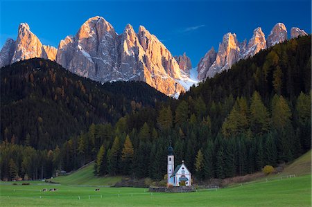 rural - Saint Johann Church, near Saint Magdalena, Val di Funes, Dolomites, Trentino-Alto Adige, South Tirol, Italy, Europe Stock Photo - Rights-Managed, Code: 841-06805549
