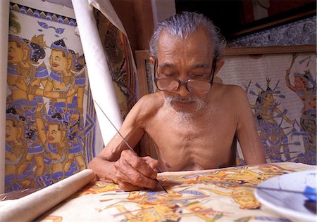 elderly man painting - Painter in the traditional style, Kamasan (Klungkung regency), Bali, Indonesia, Southeast Asia, Asia Stock Photo - Rights-Managed, Code: 841-06805672