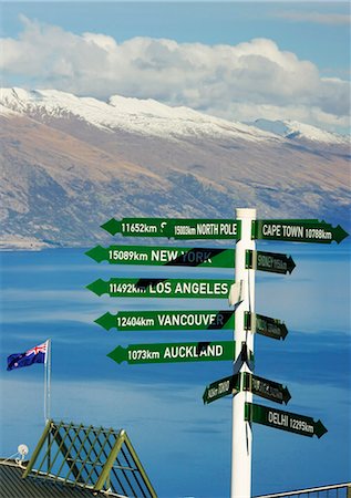 queenstown lake - All directions sign post, Queenstown, Otago, South Island, New Zealand, Pacific Stock Photo - Rights-Managed, Code: 841-06805867