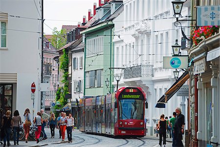 freiburg - Tram in old town Freiburg, Baden-Wurttemberg, Germany, Europe Stockbilder - Lizenzpflichtiges, Bildnummer: 841-06806068