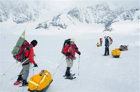 expedition - Leaving base camp, climbing expedition on Mount McKinley, 6194m, Denali National Park, Alaska, United States of America, North America Stock Photo - Rights-Managed, Code: 841-06806076