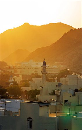 sun flare city scape - Mutthra district, Muscat, Oman, Middle East Stock Photo - Rights-Managed, Code: 841-06806463