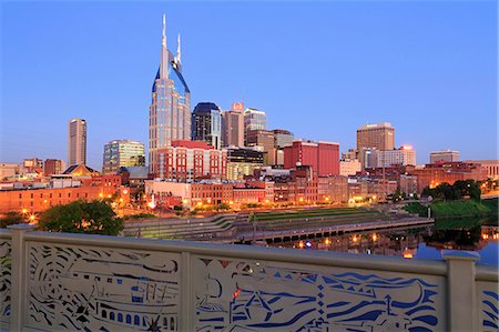 Nashville skyline and Shelby Pedestrian Bridge, Nashville, Tennessee, United States of America, North America Stock Photo - Rights-Managed, Code: 841-06806533