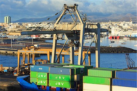 dock ship - Conatiner ship in the Port of Marmoles, Arrecife, Lanzarote Island, Canary Islands, Spain, Atlantic, Europe Stock Photo - Rights-Managed, Code: 841-06806632