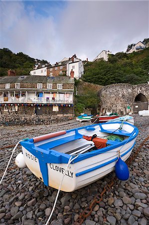 Fishing boat on the pebble beach in Clovelly harbour, Devon, England, United Kingdom, Europe Stock Photo - Rights-Managed, Code: 841-06806713