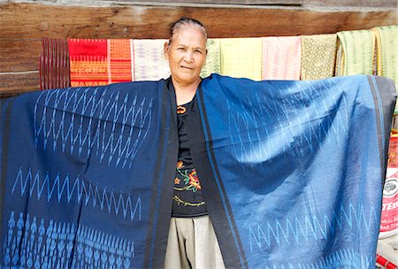 south east asia textiles - Batak tribeswoman with traditionally patterned Batak Toba sarongs, Buhit, Samosir Island, Lake Toba, Sumatra, Indonesia, Southeast Asia, Asia Stock Photo - Rights-Managed, Code: 841-06806950