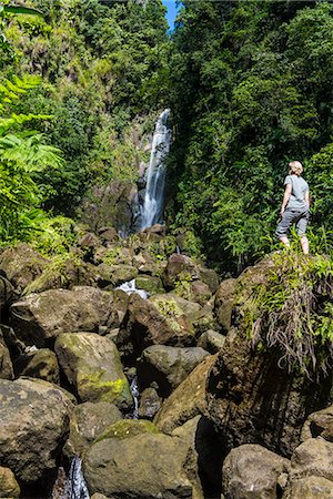 dominica - Tourist looking at the Trafalgar Falls, Morne Trois Pitons National Park, UNESCO World Heritage Site, Dominica, West Indies, Caribbean, Central America Stock Photo - Rights-Managed, Code: 841-06807254