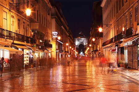 Warm summer's night on the cobbled Rua Augusta, leading to Arch of Rua Augusta, in the Baixa district of Lisbon, Portugal, Europe Stock Photo - Rights-Managed, Code: 841-06807399