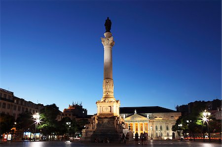 praca d pedro iv - Statue of Portugal's King Dom Pedro IV, Dona Maria II national theatre at night, Rossio Square, Baixa district, Lisbon, Portugal, Europe Stock Photo - Rights-Managed, Code: 841-06807402