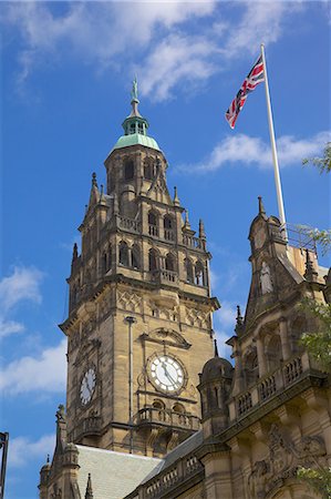 sheffield - Town Hall Clocktower and Union Jack, Sheffield, South Yorkshire, Yorkshire, England, United Kingdom, Europe Stock Photo - Rights-Managed, Code: 841-06807667
