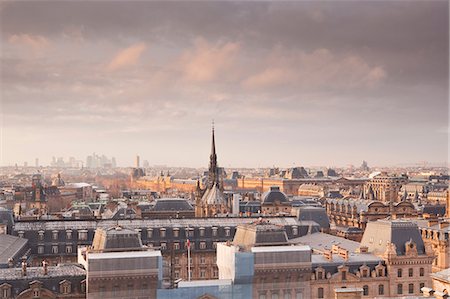 picture in paris not eiffel tower - The rooftops of Paris from Notre Dame cathedral with Sainte Chapelle in the middle of the image, Paris, France, Europe Stock Photo - Rights-Managed, Code: 841-06807823
