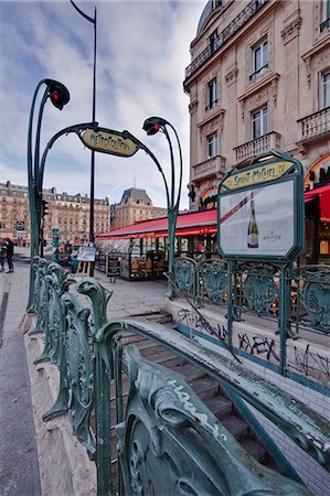 street lights in paris - The art nouveau metro entrance at Saint Michel, Paris, France, Europe Stock Photo - Rights-Managed, Code: 841-06807838