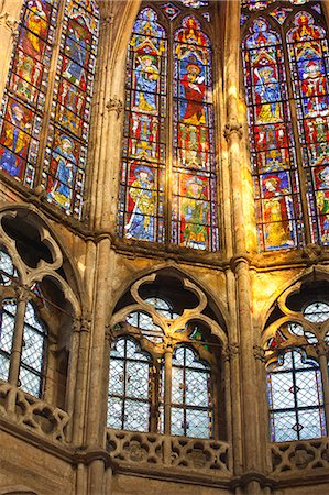 stained glass church - Stained glass windows inside Saint Pierre church abbey in Chartres, Eure-et-Loir, Centre, France, Europe Stock Photo - Rights-Managed, Code: 841-06807873