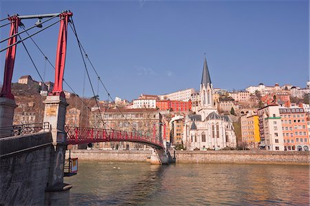 Passerelle Saint-Georges bridge, Old Lyon and the River Saone, Lyon, Rhone-Alpes, France, Europe Stock Photo - Rights-Managed, Code: 841-07084217