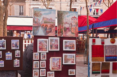 Paintings on sale at the famous Place du Tertre in Montmartre, Paris, France, Europe Stock Photo - Rights-Managed, Code: 841-07084254