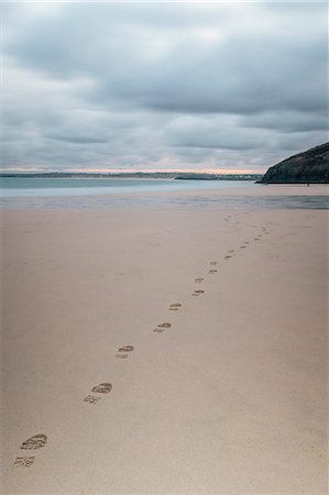 Footsteps in the sand, Carbis Bay beach, St. Ives, Cornwall, England, United Kingdom, Europe Photographie de stock - Rights-Managed, Code: 841-07084490