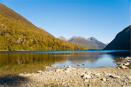 Lake Gunn mountain reflections, Fiordland National Park, UNESCO World Heritage Site, South Island, New Zealand, Pacific Stock Photo - Rights-Managed, Code: 841-07080554