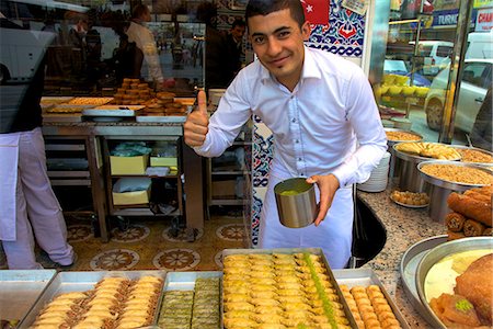 patisserie interior - Baker, Baklava Shop, Istanbul, Turkey, Europe Stock Photo - Rights-Managed, Code: 841-07081329