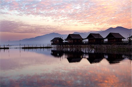 Golden Island Cottages at sunrise, tourist accommodation on Inle Lake, Myanmar (Burma) Stock Photo - Rights-Managed, Code: 841-07081655