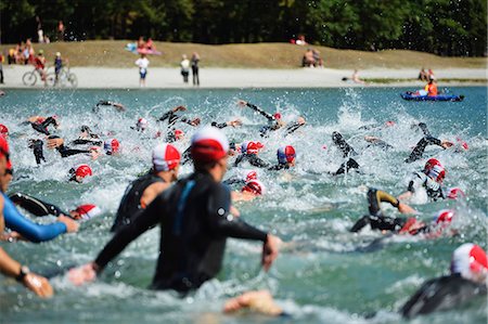 Swimmers, Passy Triathlon, Passy, Haute-Savoie, French Alps, France, Europe Stockbilder - Lizenzpflichtiges, Bildnummer: 841-07082175