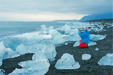 Icebergs washed up on the beach, Jokulsarlon iceberg lagoon, Eastern Region, Iceland, interior region, c Stock Photo - Rights-Managed, Code: 841-07082252