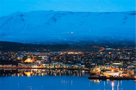 snow mountain town - Akureyri waterfront, Iceland, Polar Regions Stock Photo - Rights-Managed, Code: 841-07082300