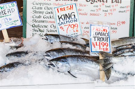 seafood on ice - Pikes Place Market, Seattle, Washington State, United States of America, North America Stock Photo - Rights-Managed, Code: 841-07082822