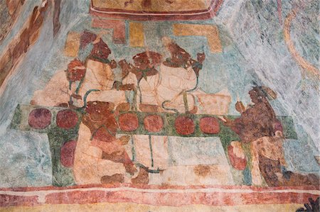 Royal family performing a blood letting ritual, Room 3, Temple of Murals, Bonampak Archaeological Zone, Chiapas, Mexico, North America Foto de stock - Con derechos protegidos, Código: 841-07083039