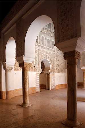 simsearch:6119-07452238,k - Ben Youssef Medersa, the largest Medersa in Morocco, originally a religious school founded under Abou el Hassan, UNESCO World Heritage Site, Marrakech, Morocco, North Africa, Africa Photographie de stock - Rights-Managed, Code: 841-07083296