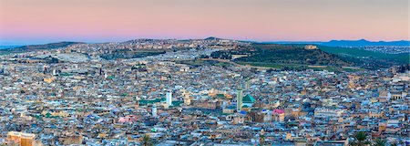 fez, morocco - Elevated view across the Old Medina of Fes illuminated at dusk, UNESCO World Heritage Site, Fes, Morocco, North Africa, Africa Photographie de stock - Rights-Managed, Code: 841-07204399