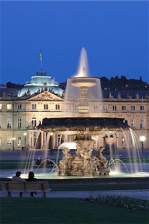 Neues Schloss castle and fountain at Schlossplatz Square, Stuttgart, Baden Wurttemberg, Germany, Europe Stock Photo - Rights-Managed, Code: 841-07204781