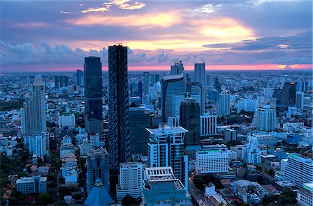 skyline from above night - View over Bangkok at sunset from the Vertigo Bar on the roof the Banyan Tree Hotel, Bangkok, Thailand, Southeast Asia, Asia Stock Photo - Rights-Managed, Code: 841-07205155