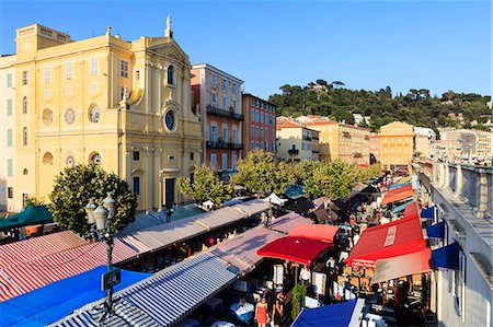 Outdoor restaurants set up in Cours Saleya, Nice, Alpes Maritimes, Provence, Cote d'Azur, French Riviera, France, Europe Photographie de stock - Rights-Managed, Code: 841-07205885