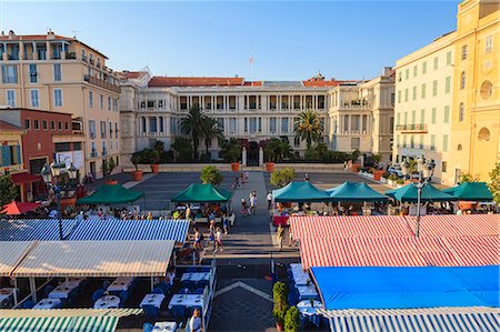 french riviera architecture - Outdoor restaurants set up in Cours Saleya, Nice, Alpes Maritimes, Provence, Cote d'Azur, French Riviera, France, Europe Stock Photo - Rights-Managed, Code: 841-07205886