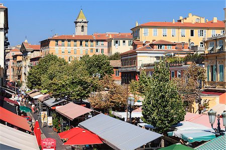 Outdoor restaurants set up in Cours Saleya, Nice, Alpes Maritimes, Provence, Cote d'Azur, French Riviera, France, Europe Stock Photo - Rights-Managed, Code: 841-07205889